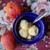 overhead view of mango ice cream in a bowl