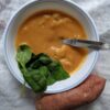 Sweet potato sauce in a bowl with spinach and sweet potato