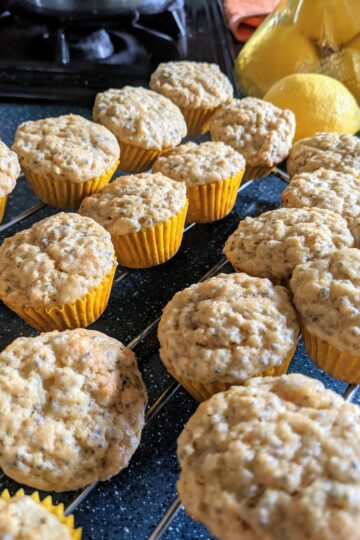 Lemon Chia Muffins on cooling rack