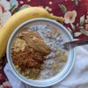 Overnight oats with toppings and a banana on the side