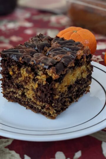 Chocolate orange zebra cake center piece in plate